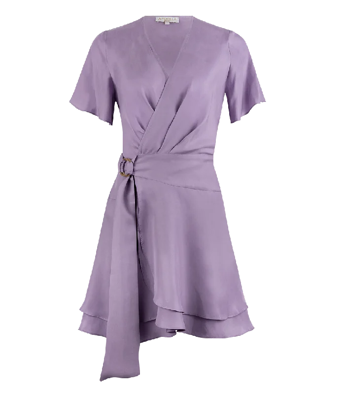 Women’s zip-up dresses for easy wear -Amanda Short Wrap Dress Lavender