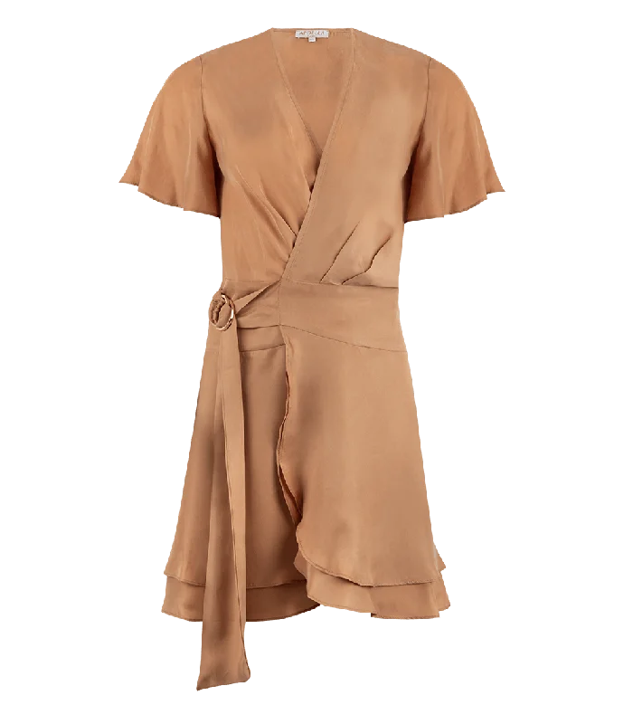 Women’s smocked dresses for fitted look -Amanda Short Wrap Dress Nude