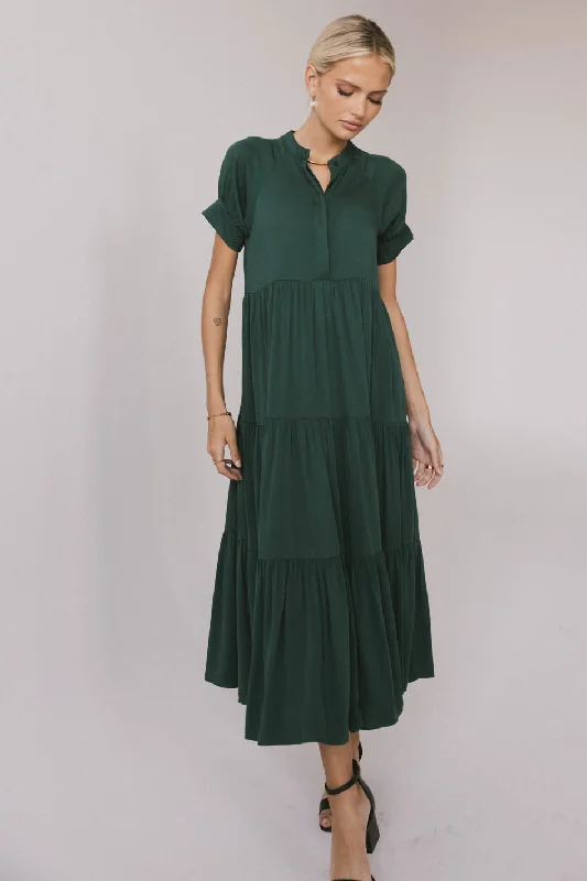 Women’s cocktail dresses for birthday parties -Amanda Tiered Dress in Emerald