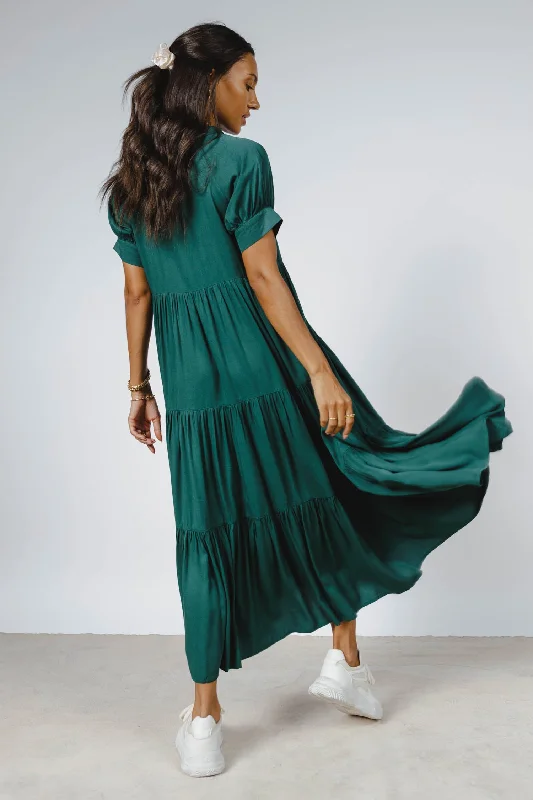 Women’s zip-up dresses for easy wear -Amanda Tiered Dress in Hunter Green