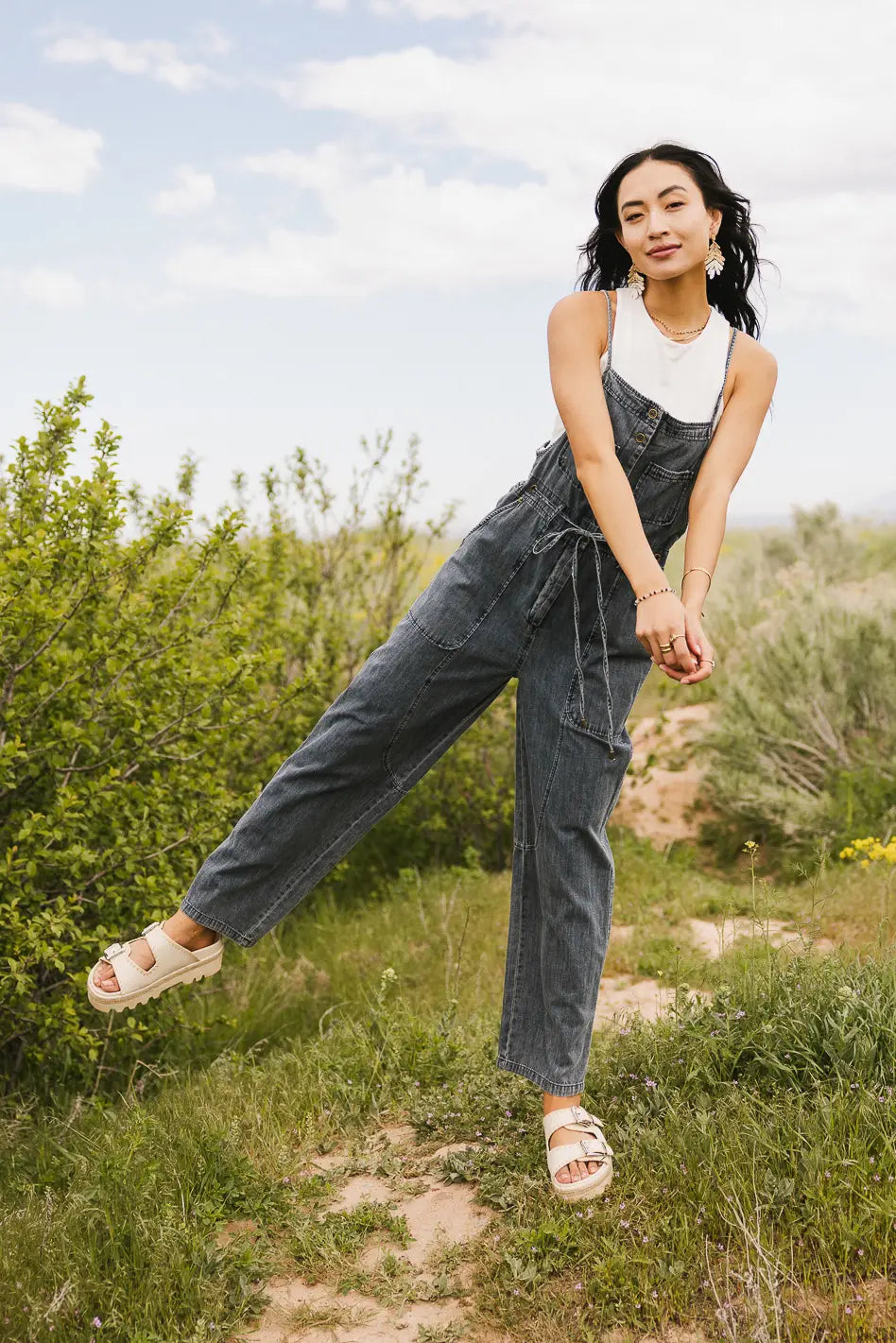 Women’s wrap dresses for flattering silhouette -Annabella Overalls in Denim