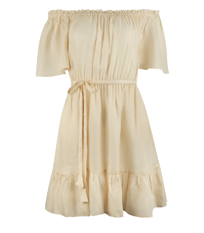 Women’s ruffled dresses for feminine flair -Aphrodite Off Shoulder Puff Sleeve Short Dress Cream