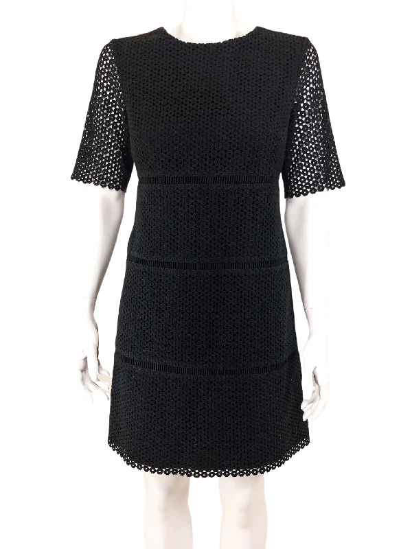 Women’s empire waist dresses for flattering fit -Club Monaco, Circle Eyelet Shift Dress, Black, Size 2