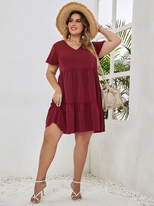 Women’s tiered dresses for playful volume -BerriesJam - Cotton Short Sleeve Stylish Elegant Dress