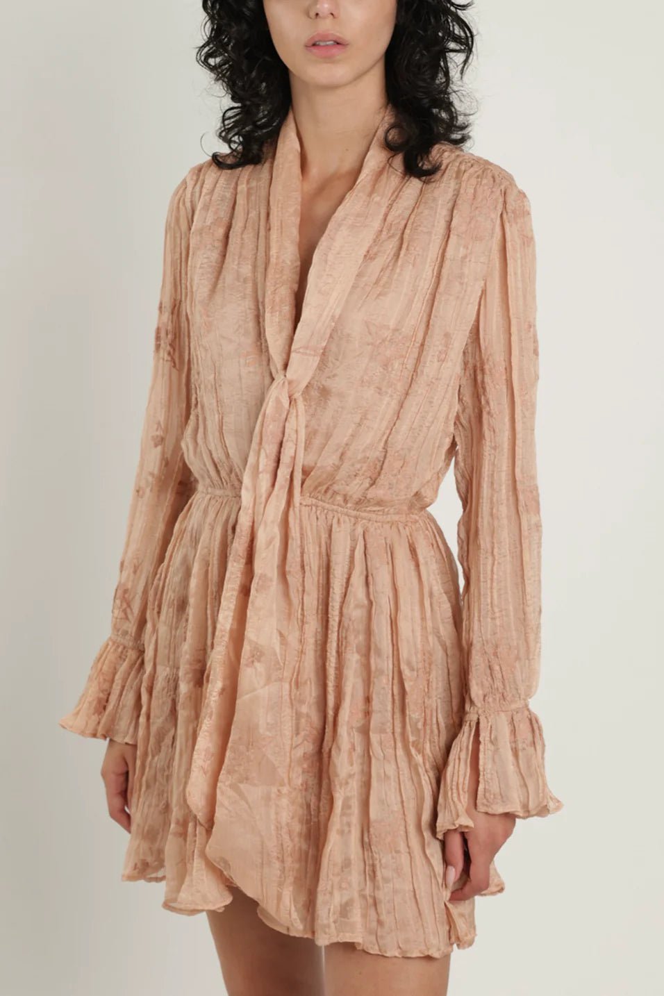 Women’s summer dresses for casual style -Dillon Pleated Long Sleeved Mini Dress Creme Latte Silk