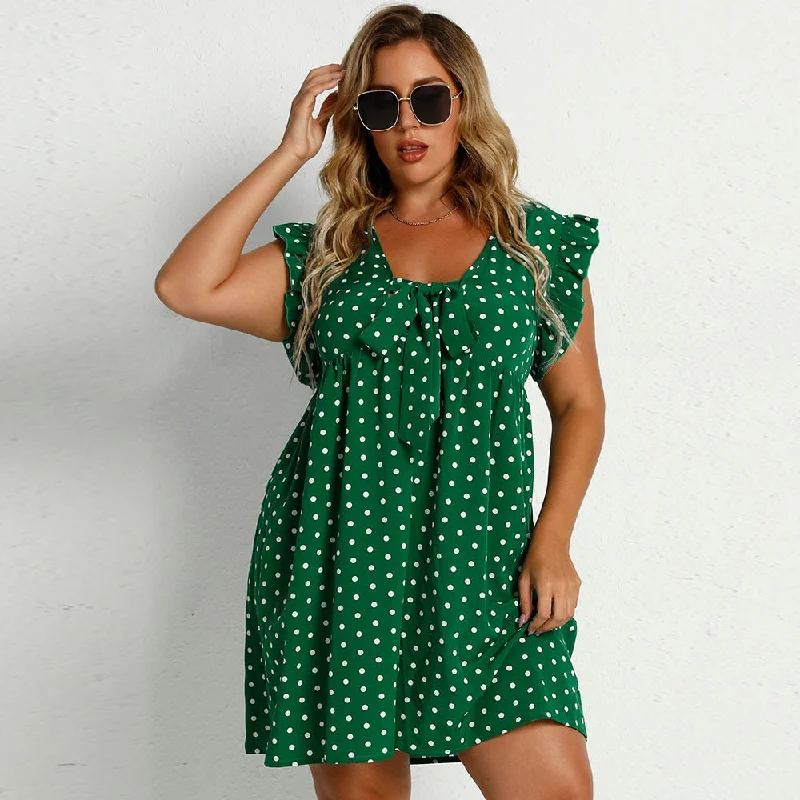 Women’s maxi dresses for formal events -BerriesJam - Dot Green Short-sleeved Loose  Plus Size Dress