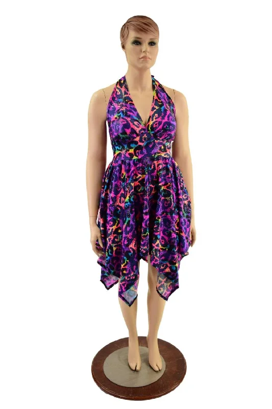 Women’s drop-waist dresses for vintage style -Handkerchief Halter Dress in Rainbow Leopard