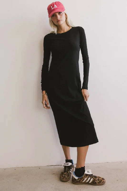 Women’s empire-line dresses for flattering fit -Hollis Ribbed Dress in Black - FINAL SALE