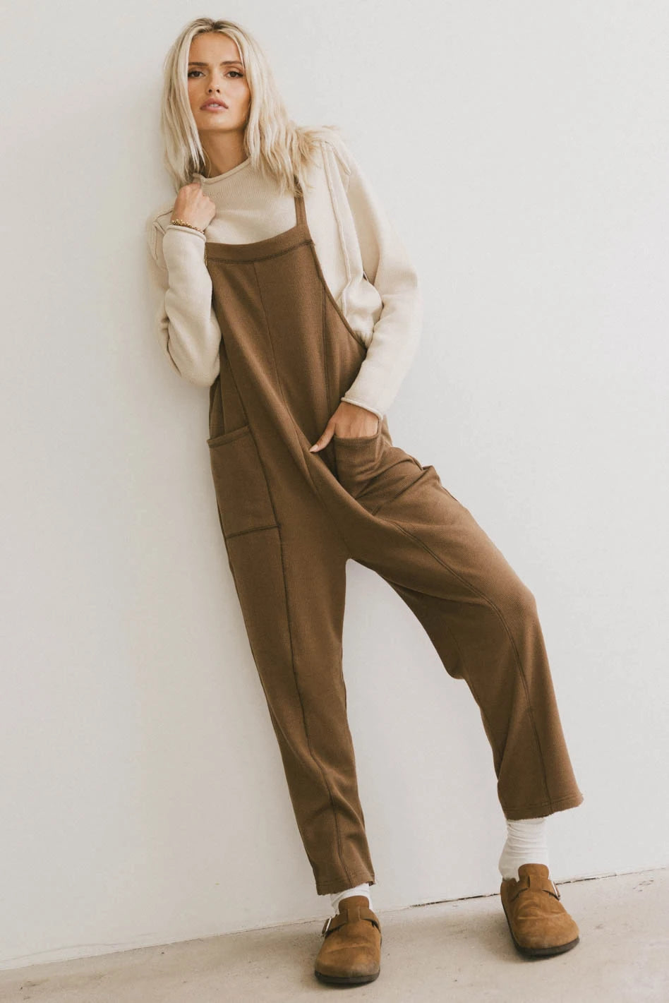 Women’s vintage dresses for retro-inspired fashion -Kestrel Knit Overalls in Mocha