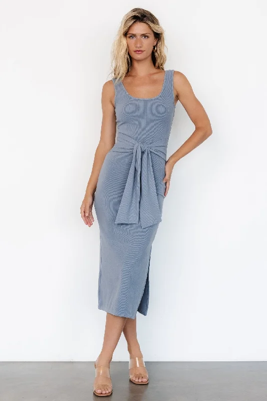 Women’s tunic dresses for casual comfort -Kylee Front Tie Dress | Dusty Blue