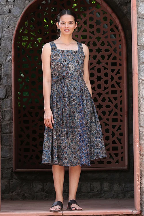 Women’s floral maxi dresses for sunny days -Okhai 'Legend' Pure Cotton Handblock Printed Ajrakh Dress