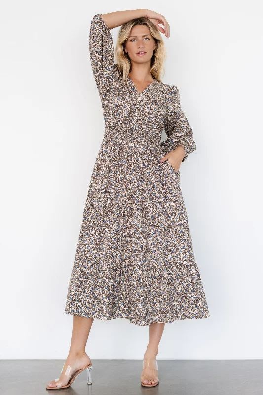 Women’s relaxed fit dresses for effortless wear -Leona Dress | Brown + Blue Multi