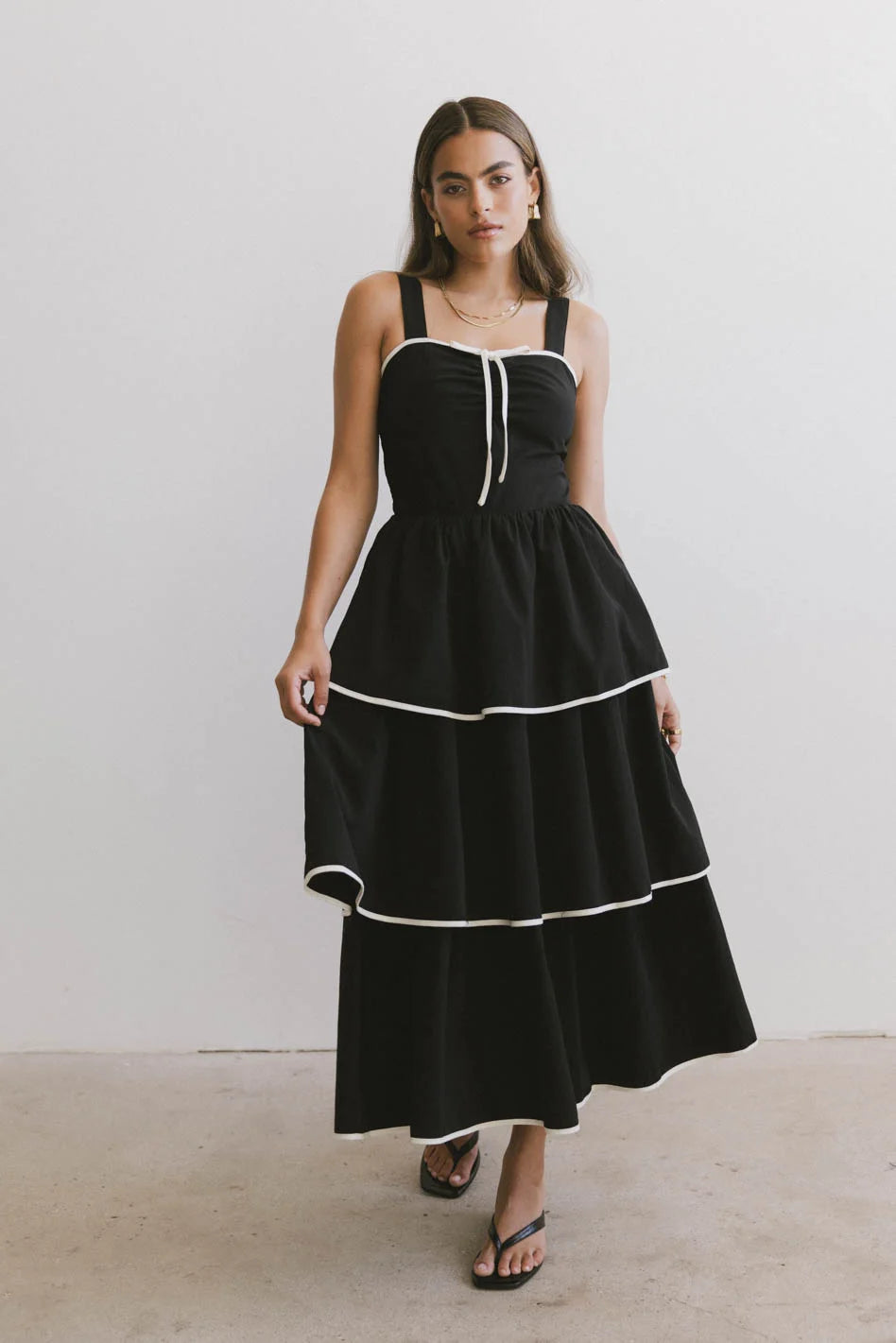 Women’s satin dresses for formal evenings -Liza Contrast Trim Dress in Black - FINAL SALE