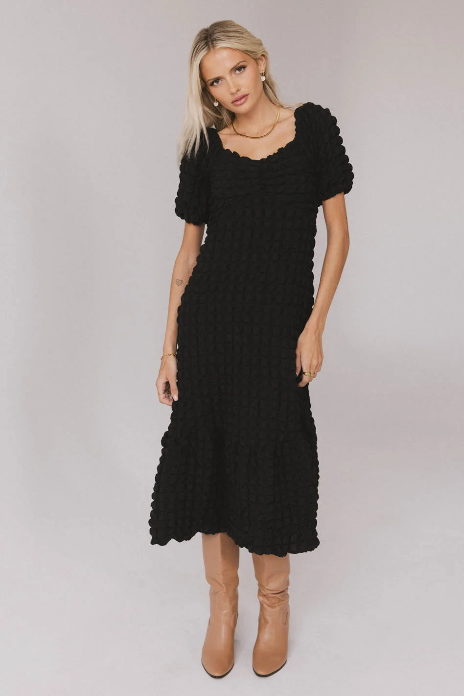 Women’s summer dresses for casual style -Miley Bubble Texture Dress in Black