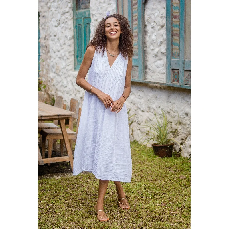 Women’s shirt dresses for relaxed fashion -Novica Handmade A Day Off In White Cotton A-Line Dress