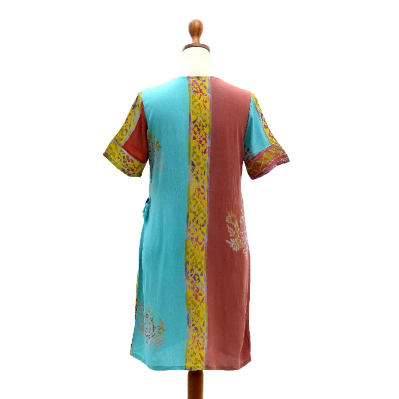 Women’s midi dresses for versatile styling -Novica Handmade Bali Rainbow Batik Rayon Shift Dress