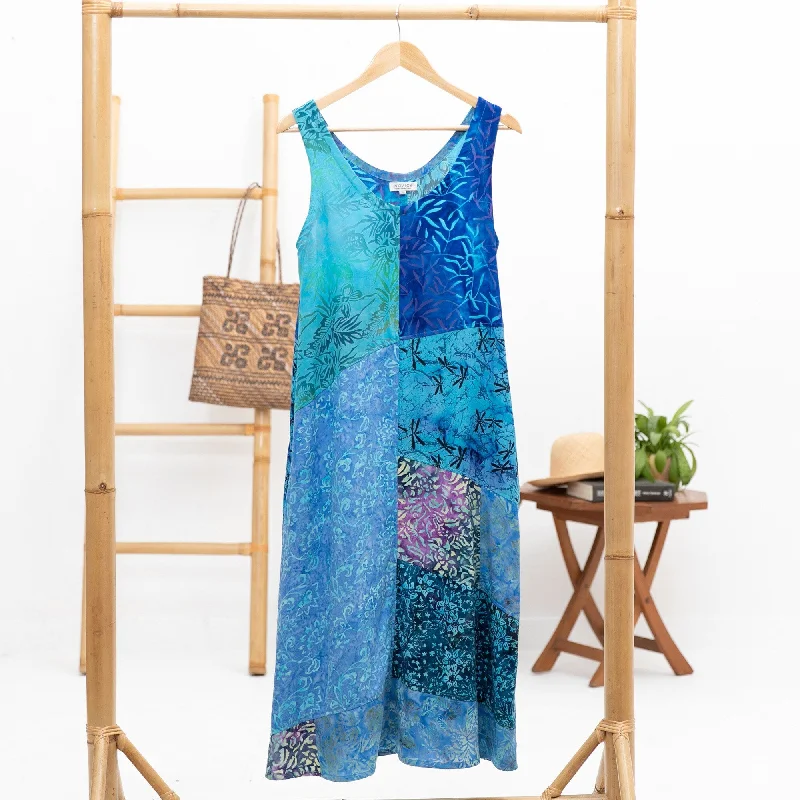 Women’s chiffon dresses for lightweight comfort -Novica Handmade Blue Patchwork Dreams Batik Rayon Dress