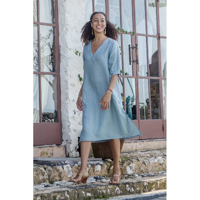 Women’s tiered dresses for playful volume -Novica Handmade Bright Sunday Linen Tunic Dress