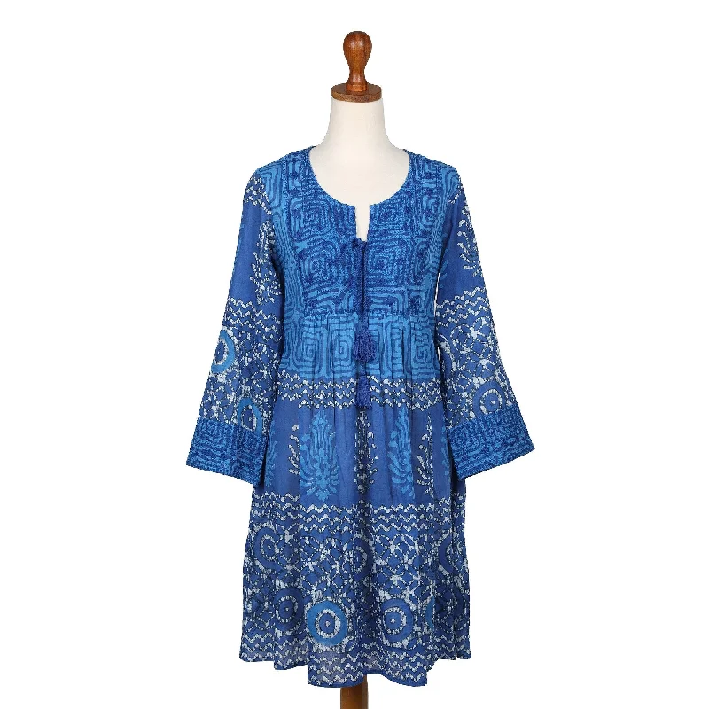 Women’s athletic dresses for active lifestyle -Novica Handmade Cool Blue Embroidered Cotton Tunic Dress