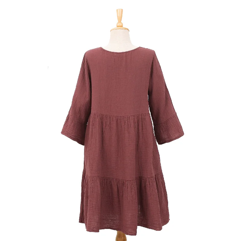 Women’s lace cocktail dresses for elegant nights -Novica Handmade Cranberry Trends Cotton Tunic Dress