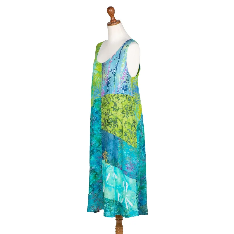 Women’s empire dresses for romantic look -Novica Handmade Green Patchwork Dreams Batik Rayon Summer Dress