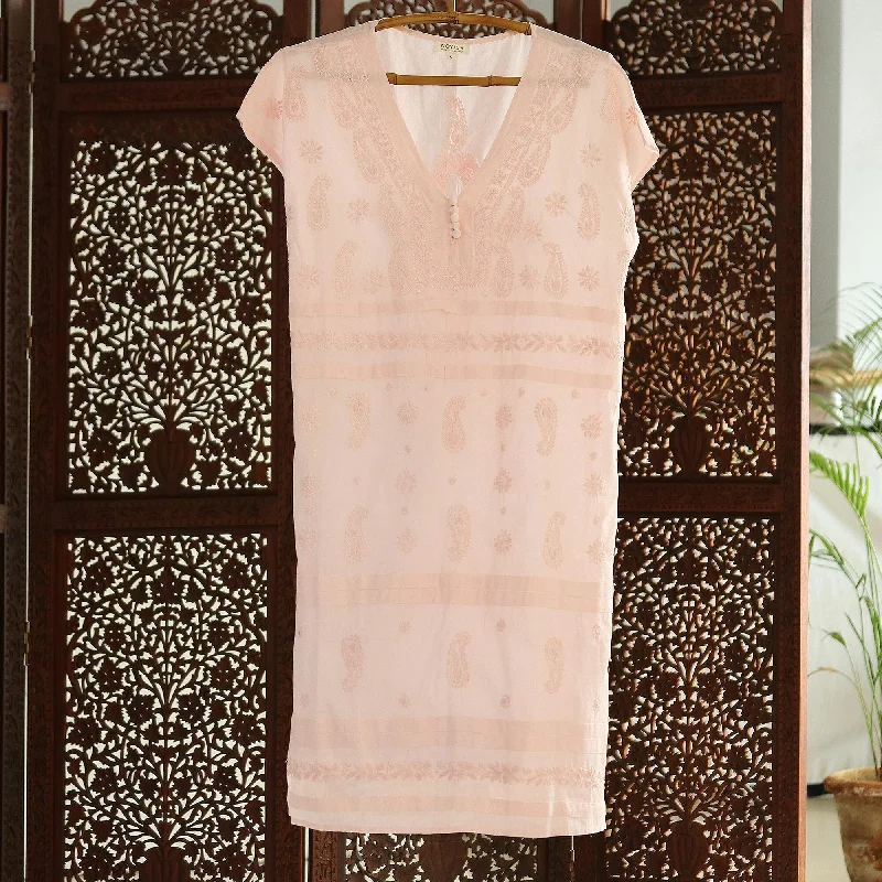 Women’s zip-up dresses for easy wear -Novica Handmade Paisley Garden In Pink Embroidered Cotton Shift Dress