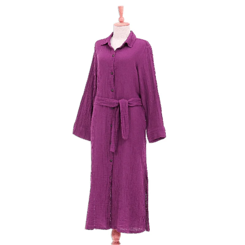 Women’s smocked dresses for fitted look -Novica Handmade Street Smarts In Mulberry Cotton Shirtwaist Dress