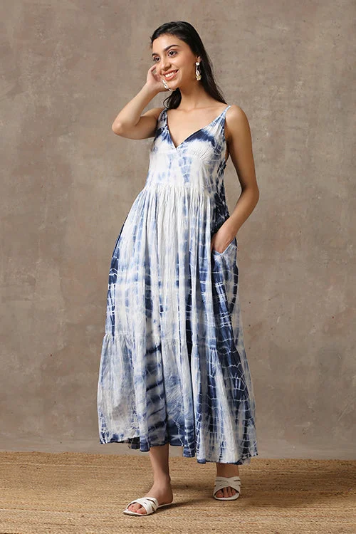 Women’s plaid dresses for preppy fashion -Okhai 'Blue Whale' Pure Cotton Tie and Dye Dress