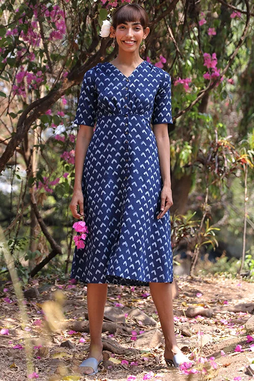 Women’s printed maxi dresses for boho vibes -Okhai 'Butterfly Bush' Pure Cotton Hand Block Printed Indigo Dress