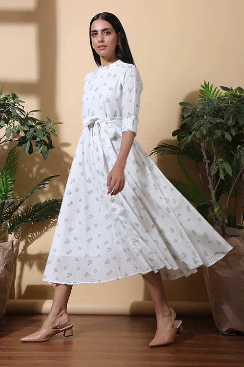 Women’s summer dresses for casual style -Okhai 'Cacti Garden' Hand Block Printed Pure Cotton Dress