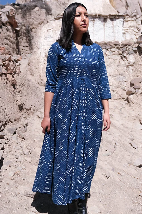 Women’s slip dresses for simple elegance -Okhai " Indigo Slosh " Hand Block Printed Pure Cotton Dress