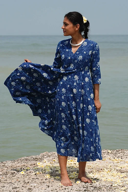 Women’s crochet dresses for boho chic -Okhai "Minerva" Hand-Embroidered Mirrorwork and Handblock Printed Pure Cotton Dress