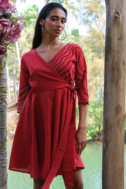 Women’s one-shoulder dresses for contemporary flair -Okhai 'Red Sea' Pure Cotton Hand Embroidered Dress