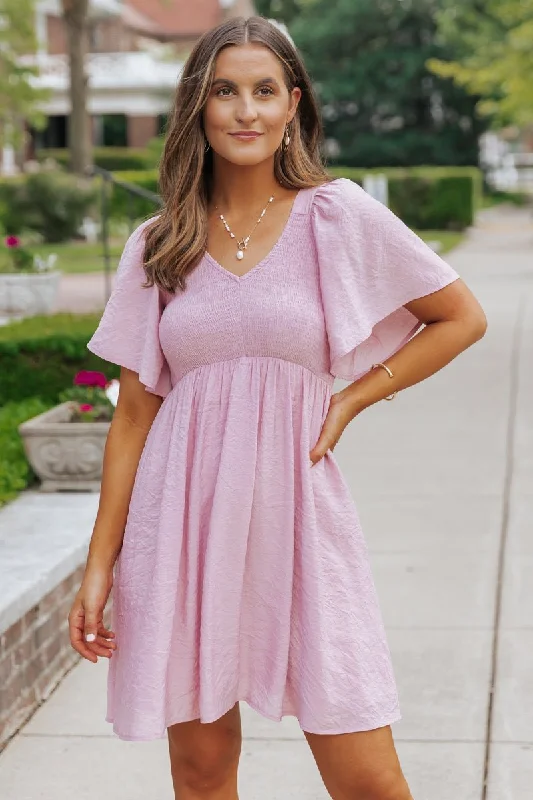 Women’s shift style dresses for relaxed elegance -Pink Short Sleeve Smocked Mini Dress - FINAL SALE