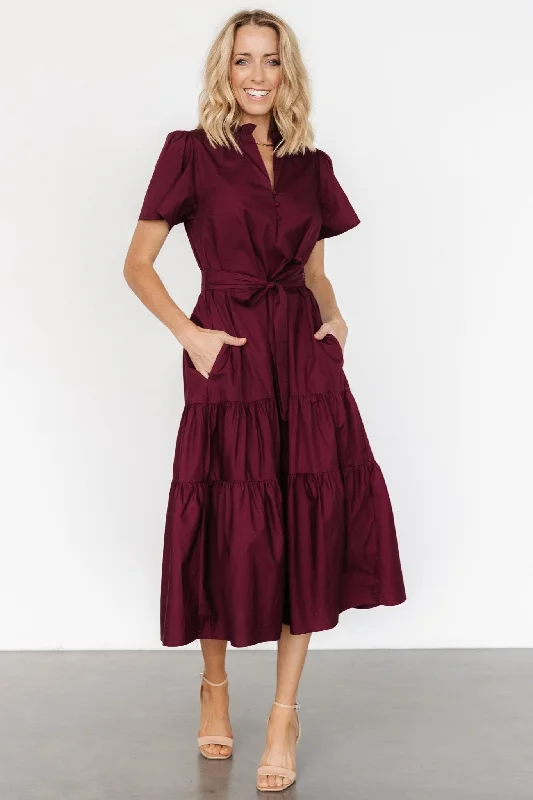 Women’s cocktail dresses for evening parties -Providence Poplin Dress | Wine