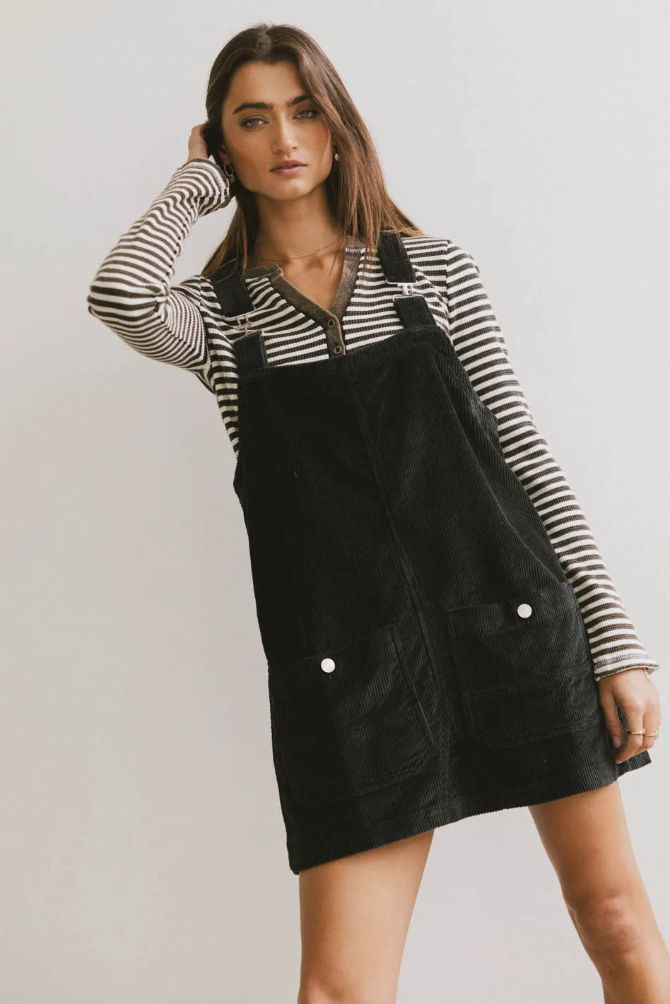 Women’s knit dresses for cozy comfort -Reid Corduroy Overall Dress in Black