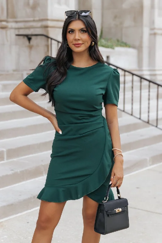 Women’s maxi dresses for formal events -Romantic Green Ruffled Mini Dress - FINAL SALE