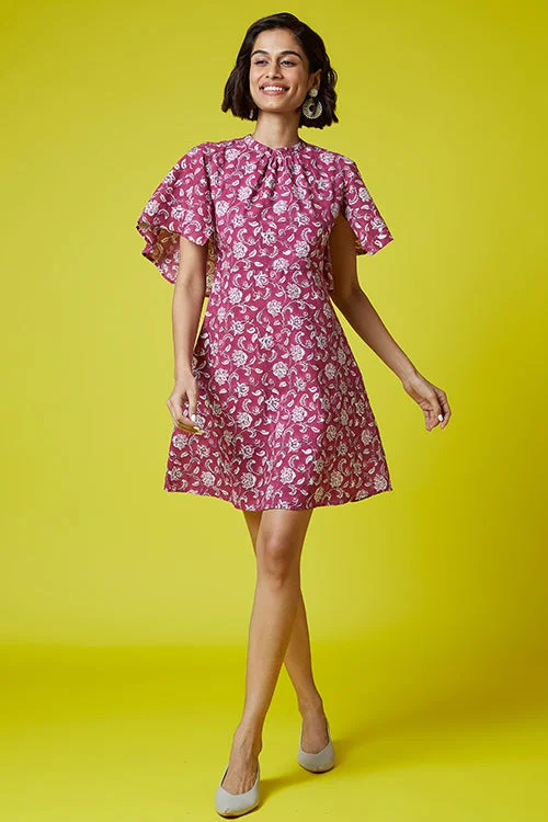 Women’s lace-up dresses for edgy design -Okhai 'Roseate' Hand Block Printed Pure Cotton Dress