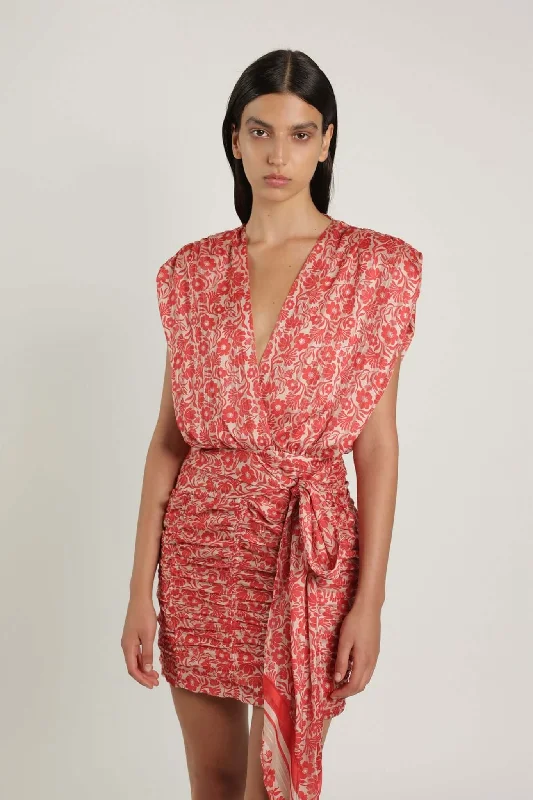 Women’s a-line dresses for classic silhouette -Sony Sleeveless Mini Dress W. V-neckline Red Print Floral