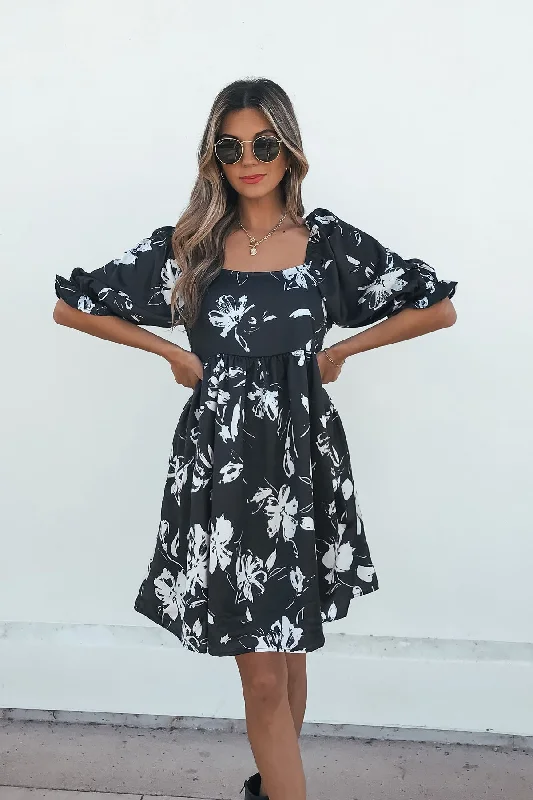 Women’s ruffled dresses for feminine flair -Stacey Black Floral Mini Dress