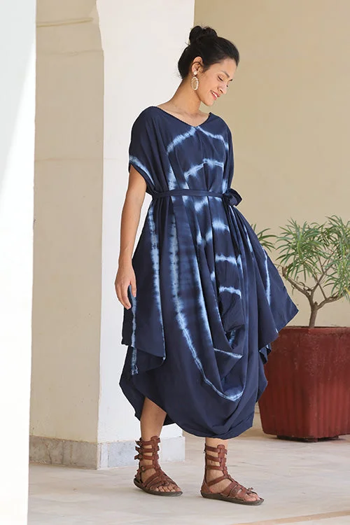 Women’s asymmetrical maxi dresses for bold fashion -Okhai 'Stipple' Hand Embroidered Tie Dye Hand Block Printed Pure Cotton Dress