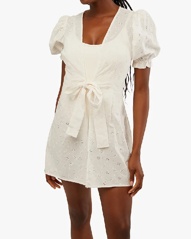 Women’s shift style dresses for comfortable elegance -Tie Front Eyelet Mini Dress | Off White