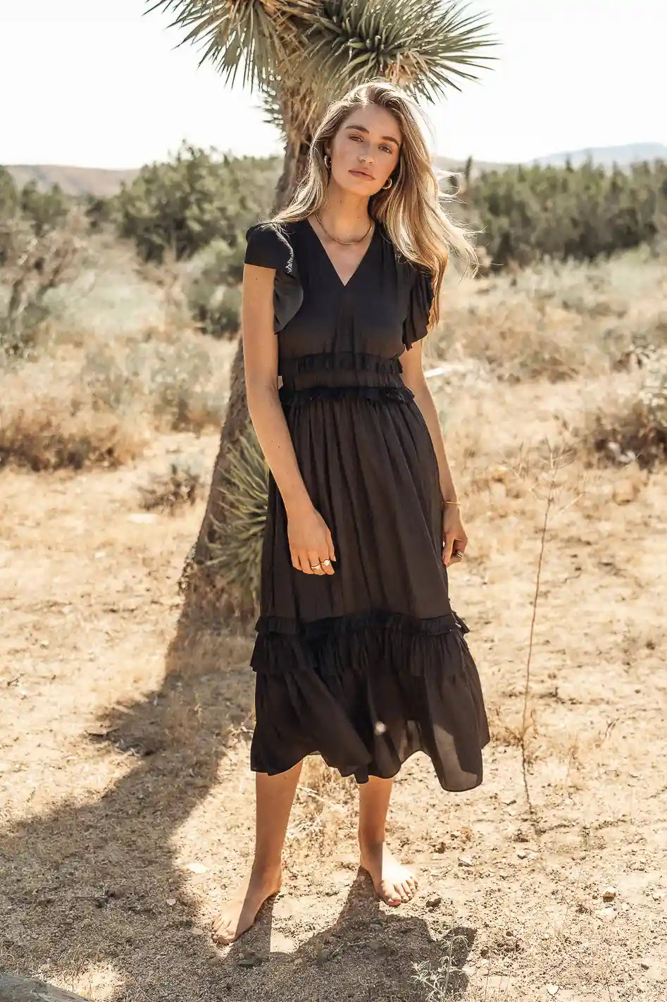 Women’s floral maxi dresses for sunny days -Willa Ruffle Dress in Black