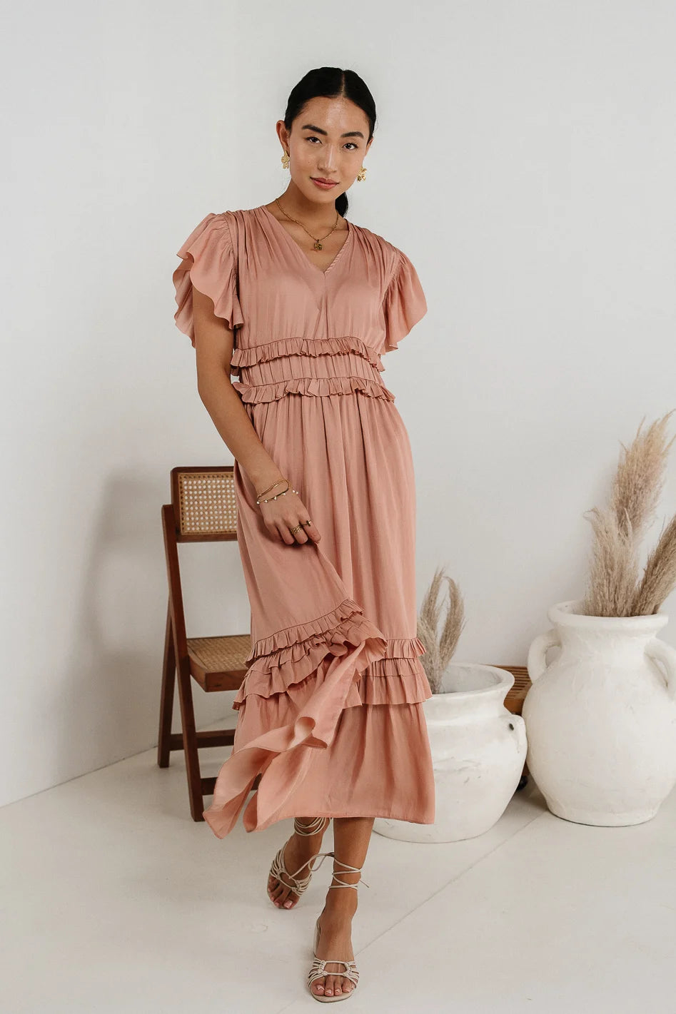 Women’s sleeveless dresses for summer fashion -Willa Ruffle Dress in Blush