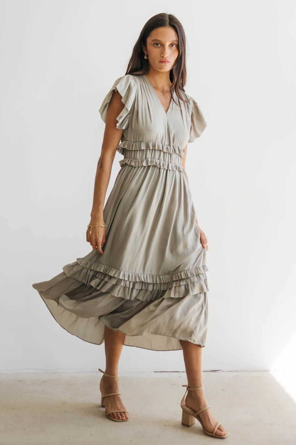 Women’s t-shirt dresses for laid-back style -Willa Ruffle Dress in Sage